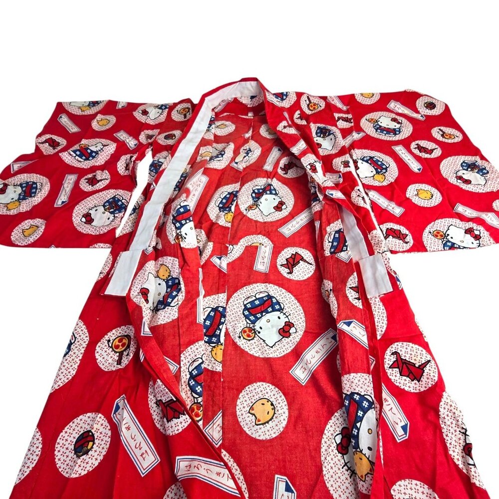 Vintage Hello Kitty Japanese Kids Kimono Robe Red Kawaii Festival Wear Kawaii - Picture 8 of 16